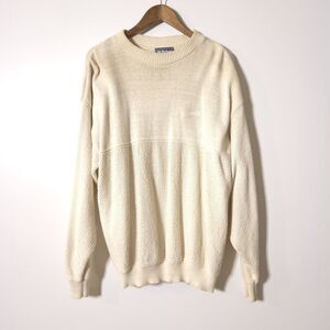 Vintage McBriar Bose Embroidered Chunky Sweater L Cream Knit Cozy Pullover